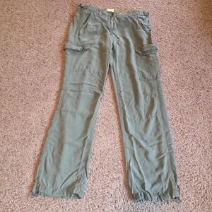Da-Nang Surplus Indo-Chine Olive Green Silk Blend Cargo Pants Adjustable Waist